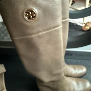 Tory Burch Tan Leather Boots with Gold Logo